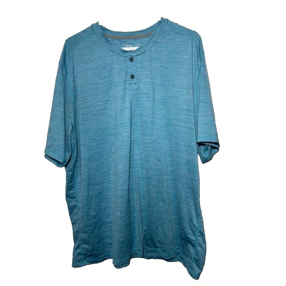 Tommy Bahama Henley Shirt Men's XXL Aqua Short Sleeves Performance Outdoor